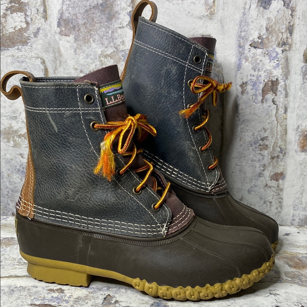 L.L. Bean Two-Tone Brown and Dark Gray Lace-Up Duck Boots